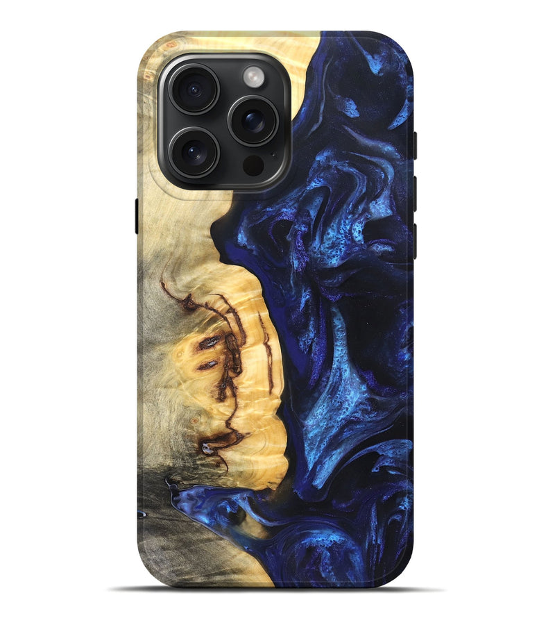 iPhone 16 Pro Max Wood Live Edge Phone Case - Cassie (Blue, 825941)