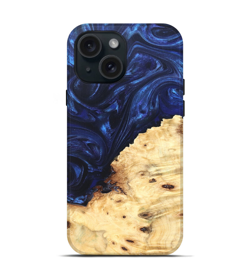 iPhone 15 Wood Live Edge Phone Case - Ashely (Blue, 825942)
