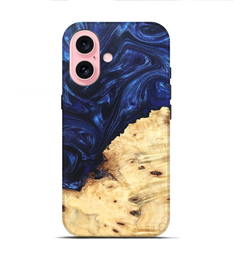 iPhone 16 Wood Live Edge Phone Case - Ashely (Blue, 825942)
