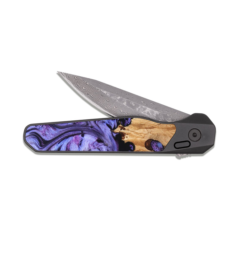 EDC Dark Damascus Wood Pocket Knife - Asha (Purple, 825949)