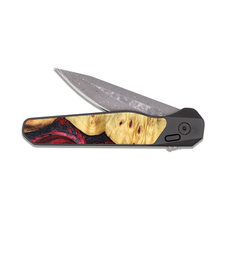 EDC Dark Damascus Wood Pocket Knife - Kaleigh (Red, 825973)