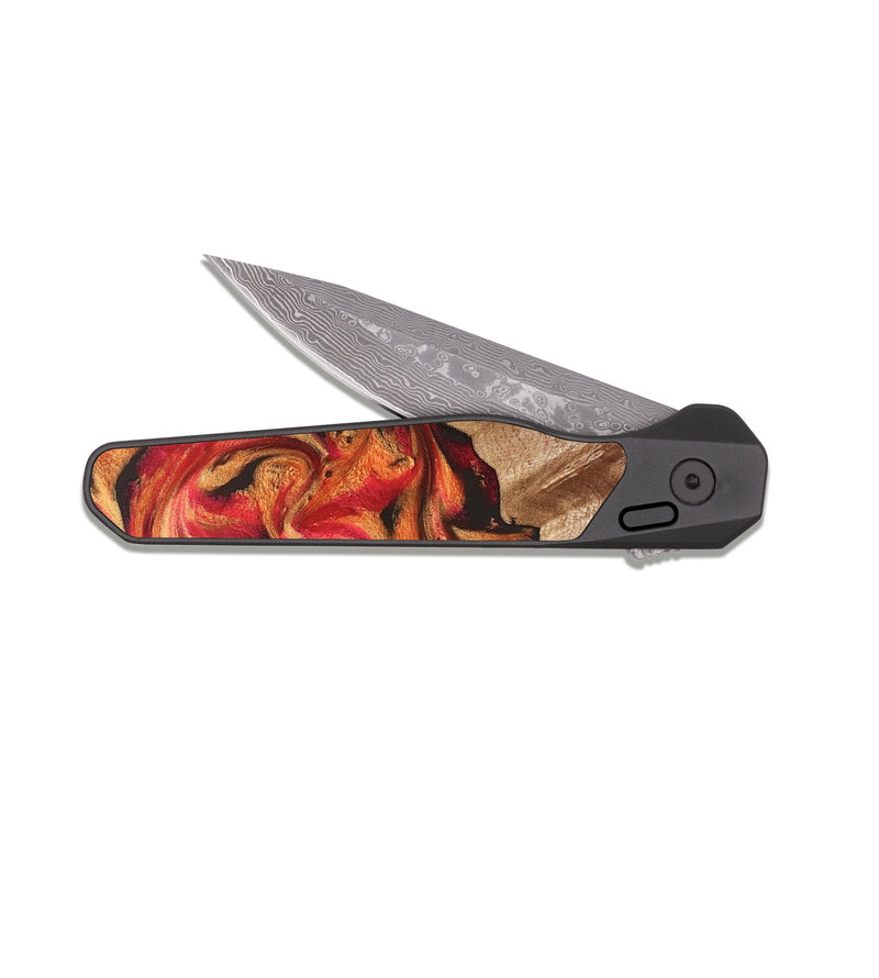 EDC Dark Damascus Wood Pocket Knife - Tyesha (Red, 825974)