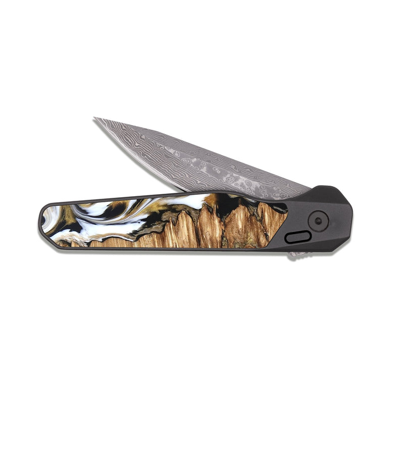 EDC Dark Damascus Wood Pocket Knife - Sammie (Black & White, 825977)