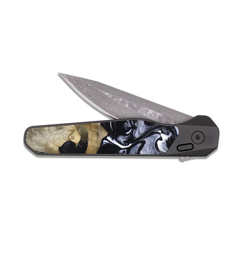 EDC Dark Damascus Wood Pocket Knife - Vanessa (Black & White, 825978)