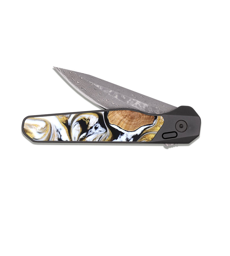 EDC Dark Damascus Wood Pocket Knife - Keilani (Black & White, 825982)