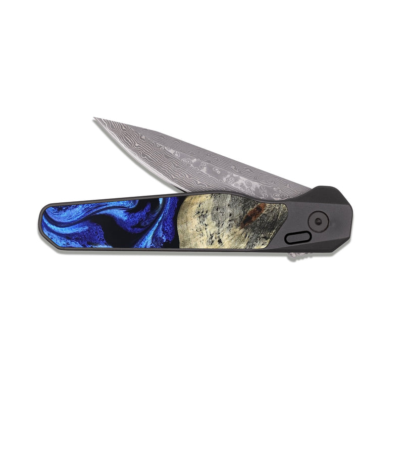 EDC Dark Damascus Wood Pocket Knife - Macie (Blue, 826092)