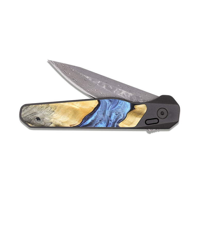 EDC Dark Damascus Wood Pocket Knife - Ransom (Blue, 826093)
