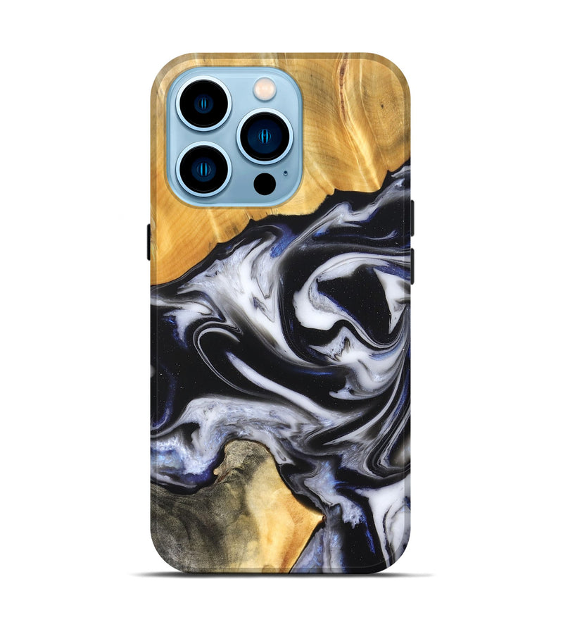iPhone 14 Pro Wood Live Edge Phone Case - Robbie (Black & White, 826147)