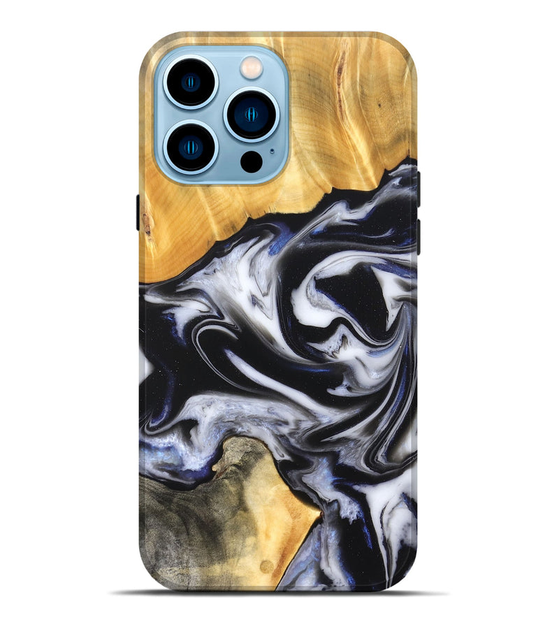 iPhone 14 Pro Max Wood Live Edge Phone Case - Robbie (Black & White, 826147)