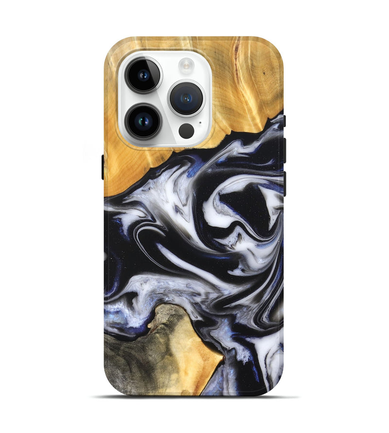 iPhone 15 Pro Wood Live Edge Phone Case - Robbie (Black & White, 826147)