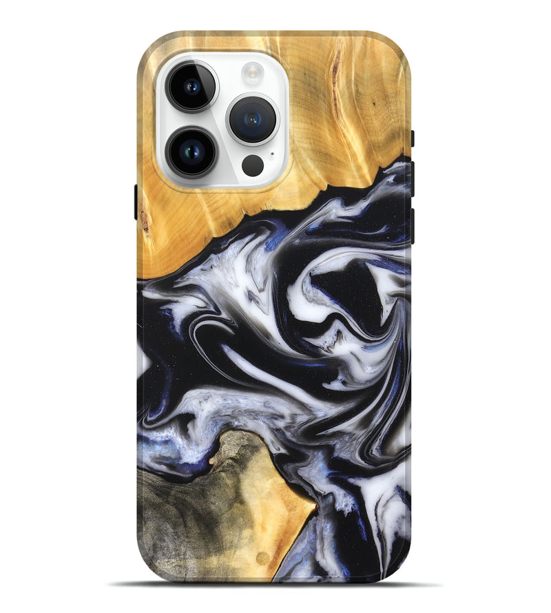 iPhone 15 Pro Max Wood Live Edge Phone Case - Robbie (Black & White, 826147)