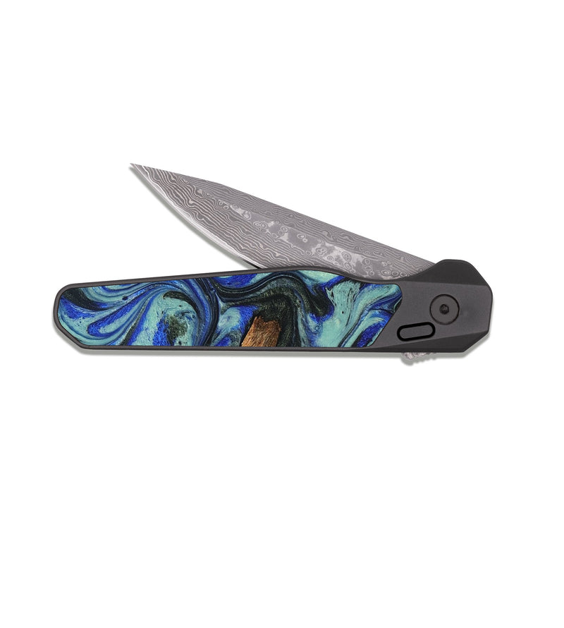 EDC Dark Damascus Wood Pocket Knife - Shantel (Blue, 826182)