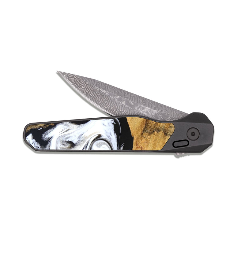 EDC Dark Damascus Wood Pocket Knife - Julisa (Black & White, 826204)