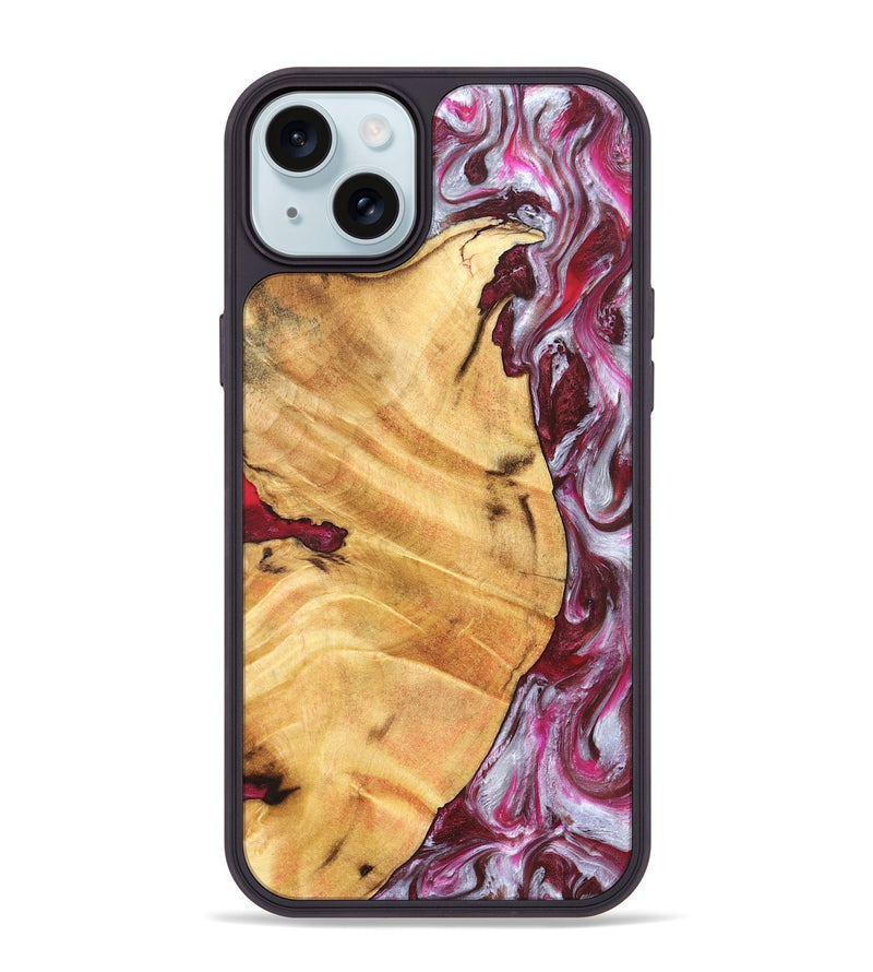 iPhone 15 Plus Wood Phone Case - Cicely (Red, 826207)