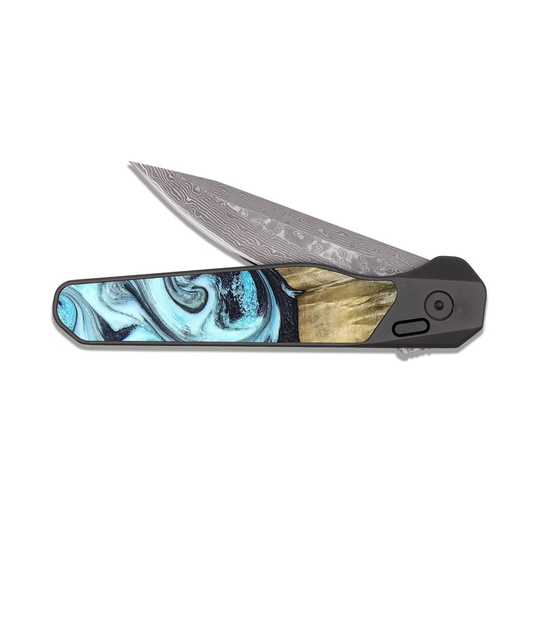 EDC Dark Damascus Wood Pocket Knife - Meda (Blue, 826268)