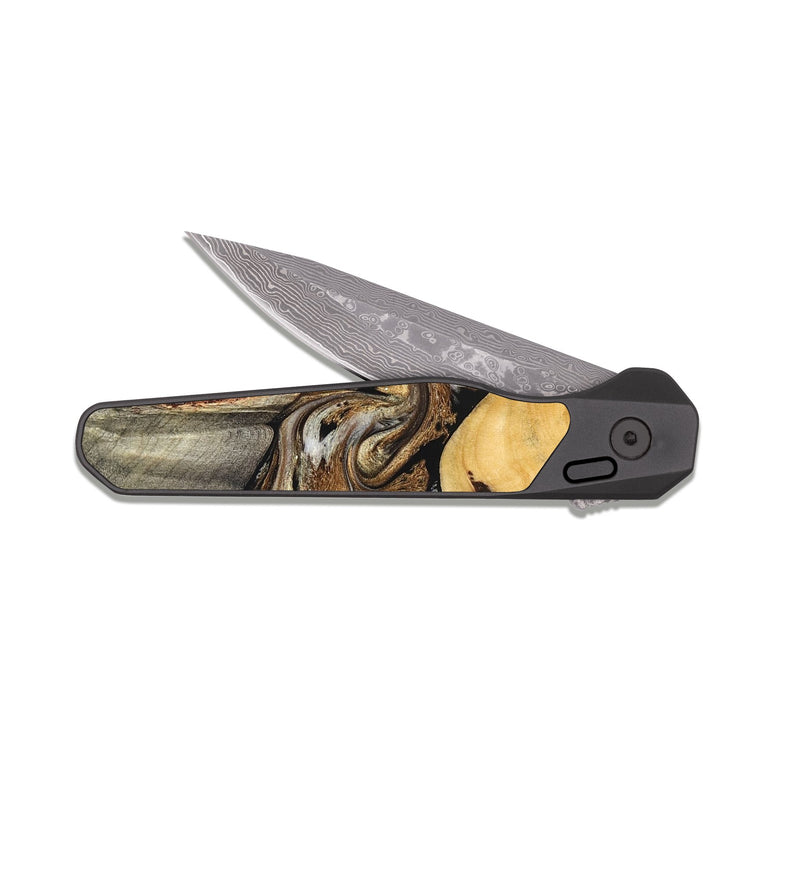 EDC Dark Damascus Wood Pocket Knife - Aleta (Black & White, 826304)
