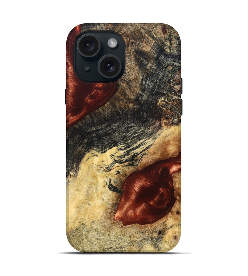 iPhone 15 Wood Live Edge Phone Case - Scarlet (Solid Wood, 826333)