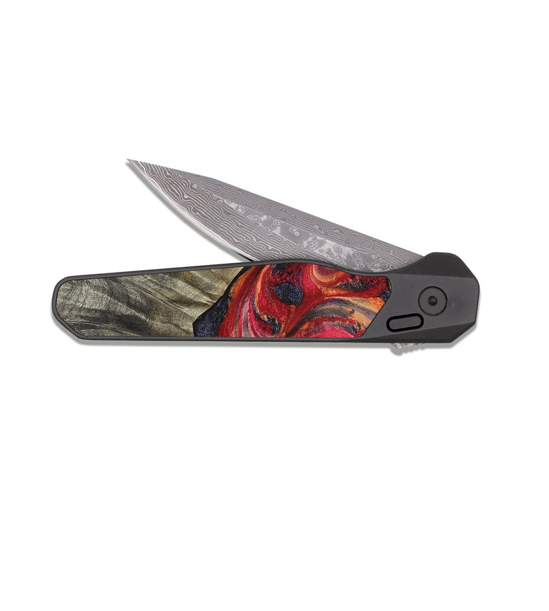 EDC Dark Damascus Wood Pocket Knife - Theron (Red, 826377)