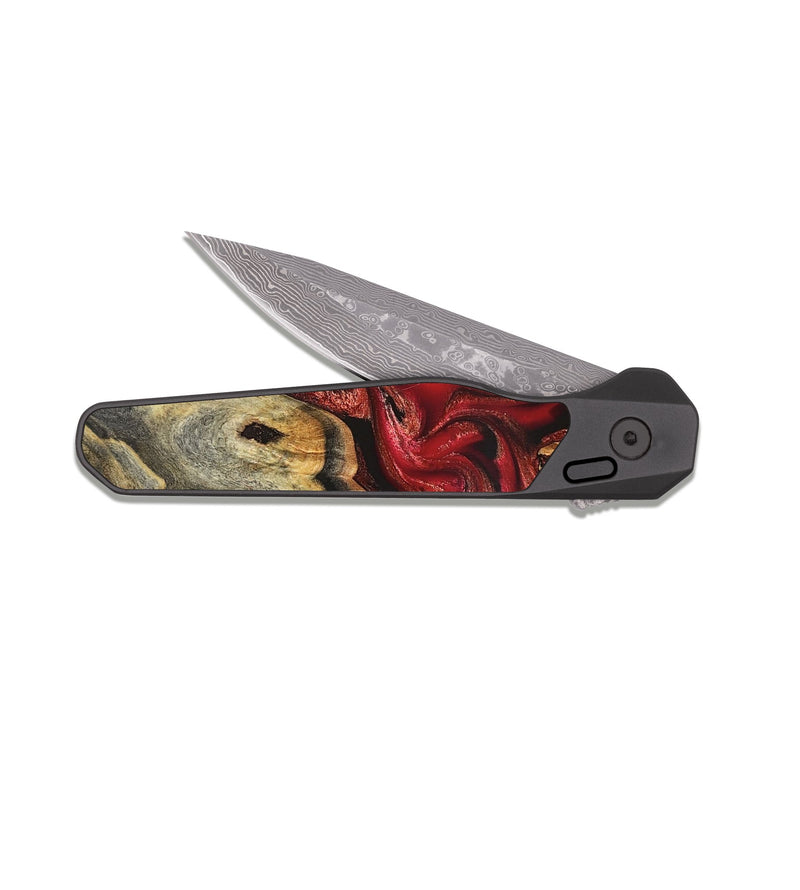 EDC Dark Damascus Wood Pocket Knife - Shawnte (Red, 826379)