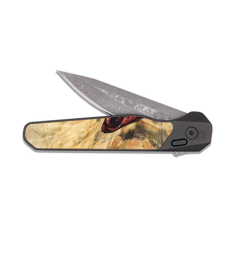 EDC Dark Damascus Wood Pocket Knife - Aidyn (Red, 826382)