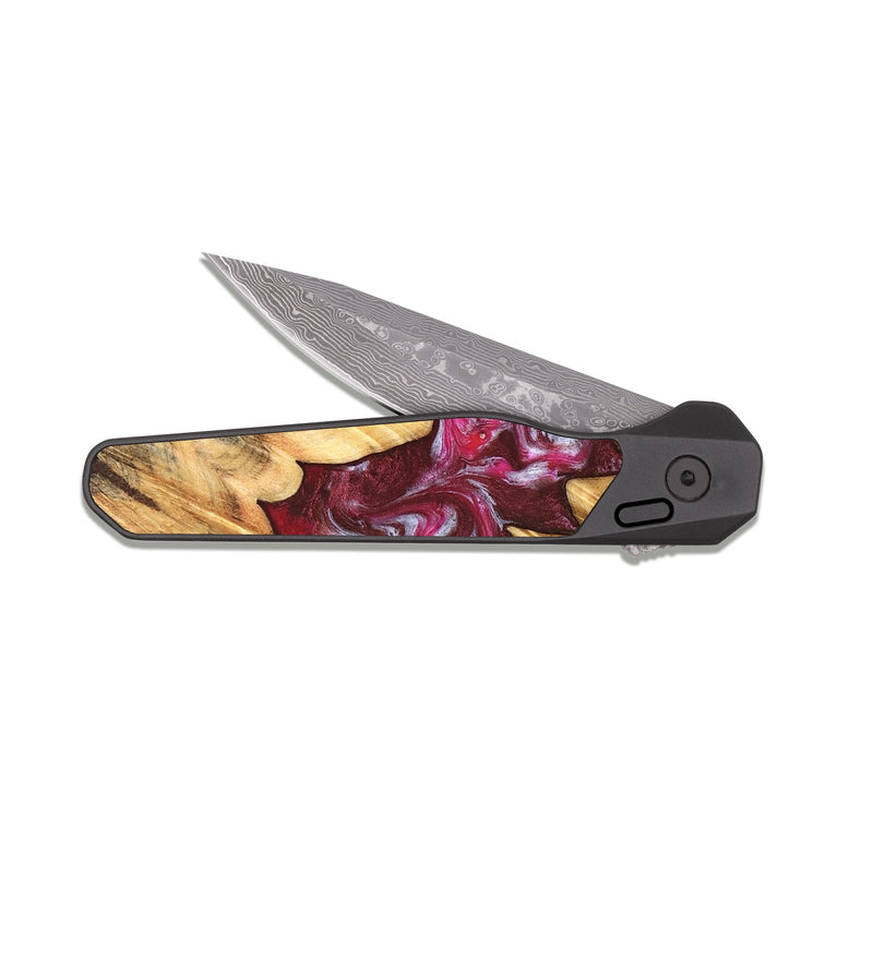 EDC Dark Damascus Wood Pocket Knife - Jessi (Red, 826384)