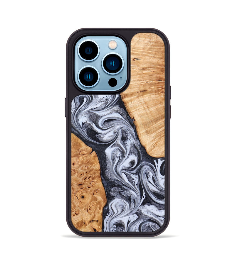 iPhone 14 Pro Wood Phone Case - Cindy (Black & White, 826397)