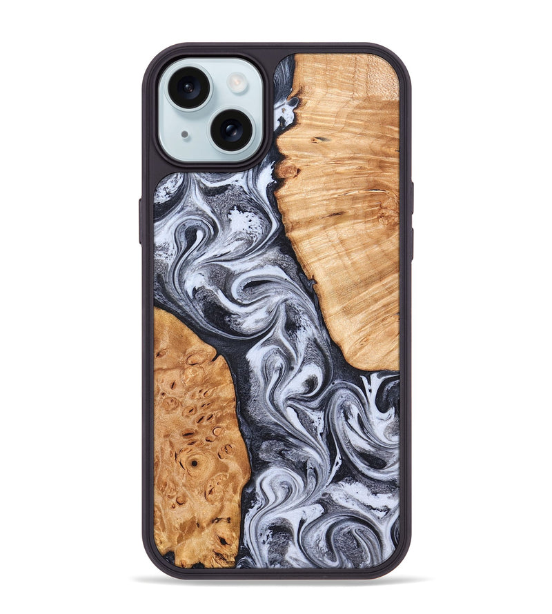 iPhone 15 Plus Wood Phone Case - Cindy (Black & White, 826397)