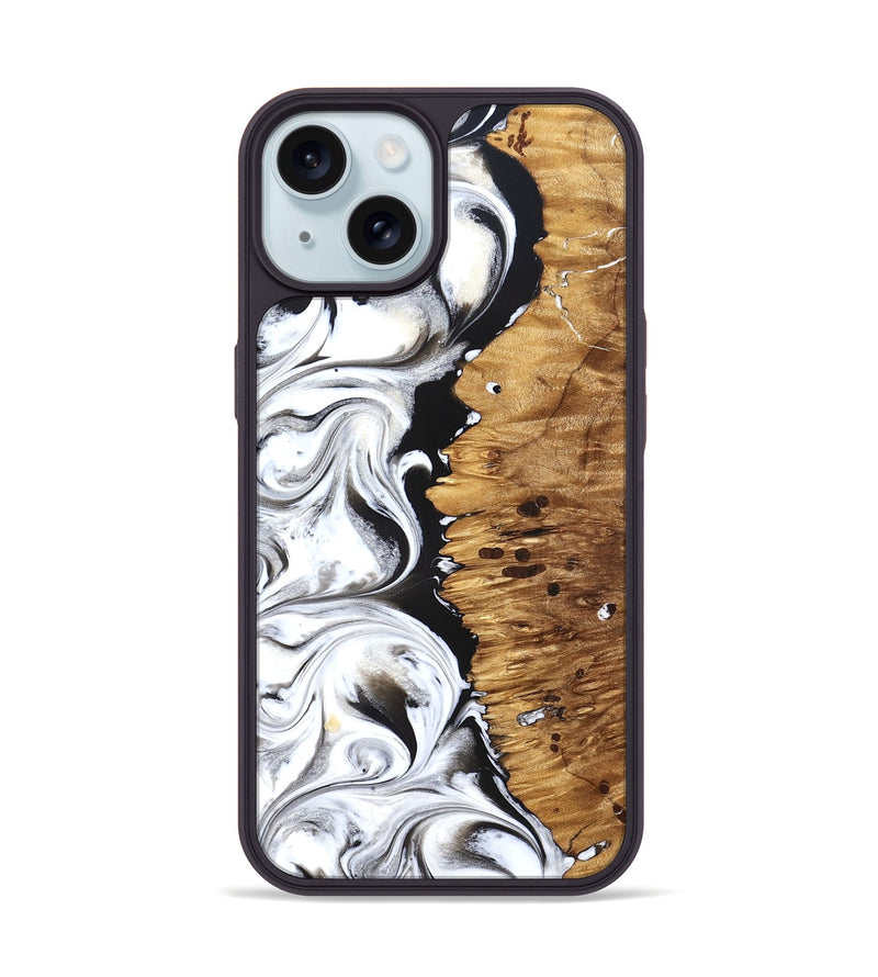 iPhone 15 Wood Phone Case - Rianna (Black & White, 826398)