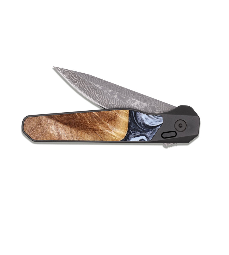 EDC Dark Damascus Wood Pocket Knife - Tess (Black & White, 826399)