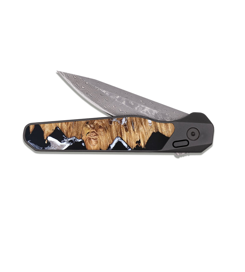 EDC Dark Damascus Wood Pocket Knife - Blaire (Black & White, 826404)