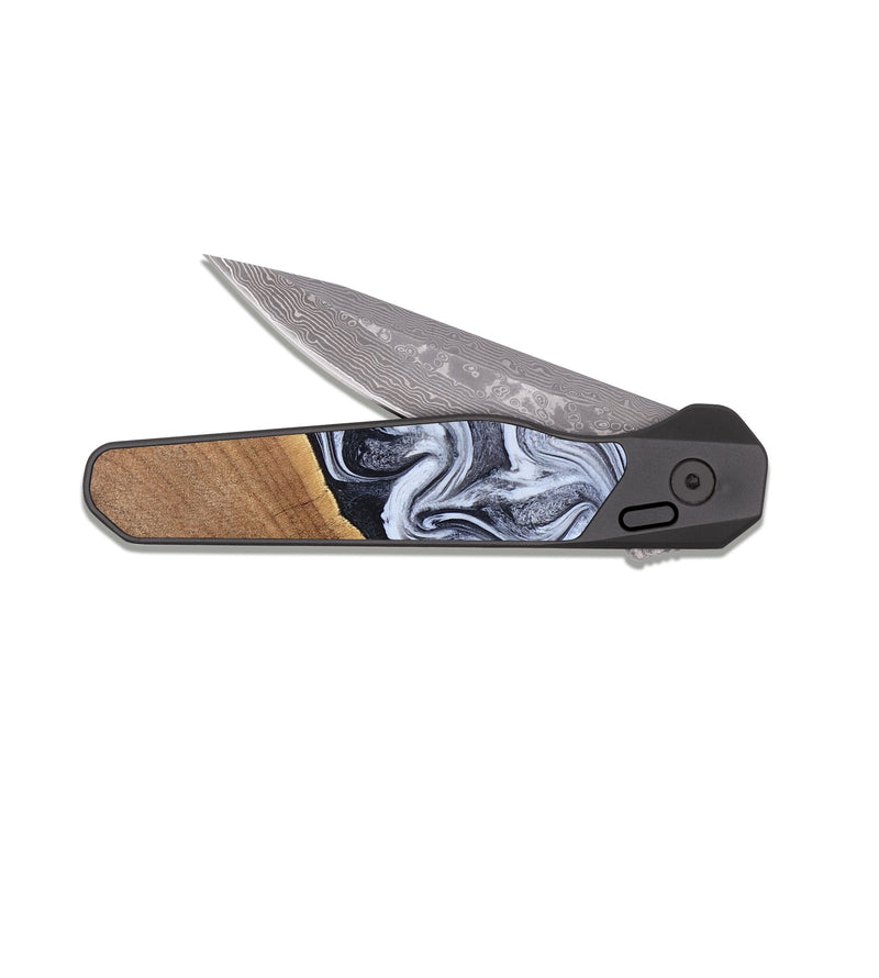 EDC Dark Damascus Wood Pocket Knife - Dani (Black & White, 826405)