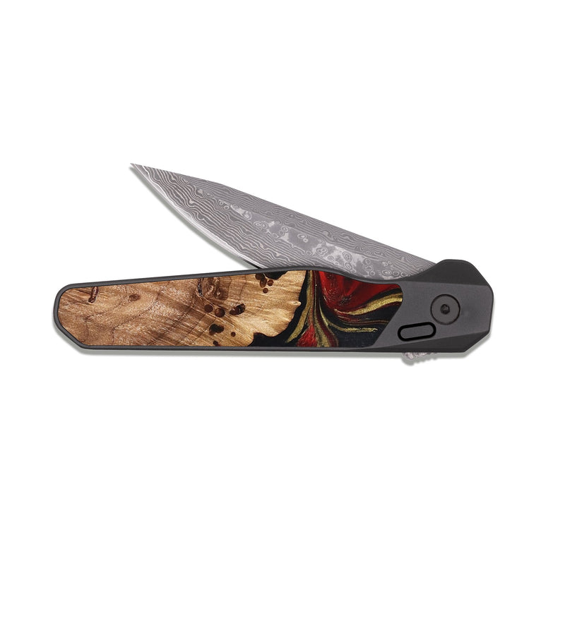 EDC Dark Damascus Wood Pocket Knife - Kunta (Red, 826409)