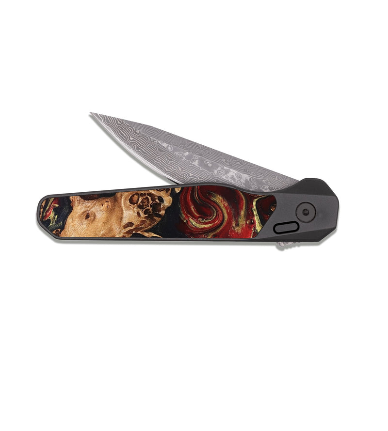 EDC Dark Damascus Wood Pocket Knife - Amya (Red, 826413)