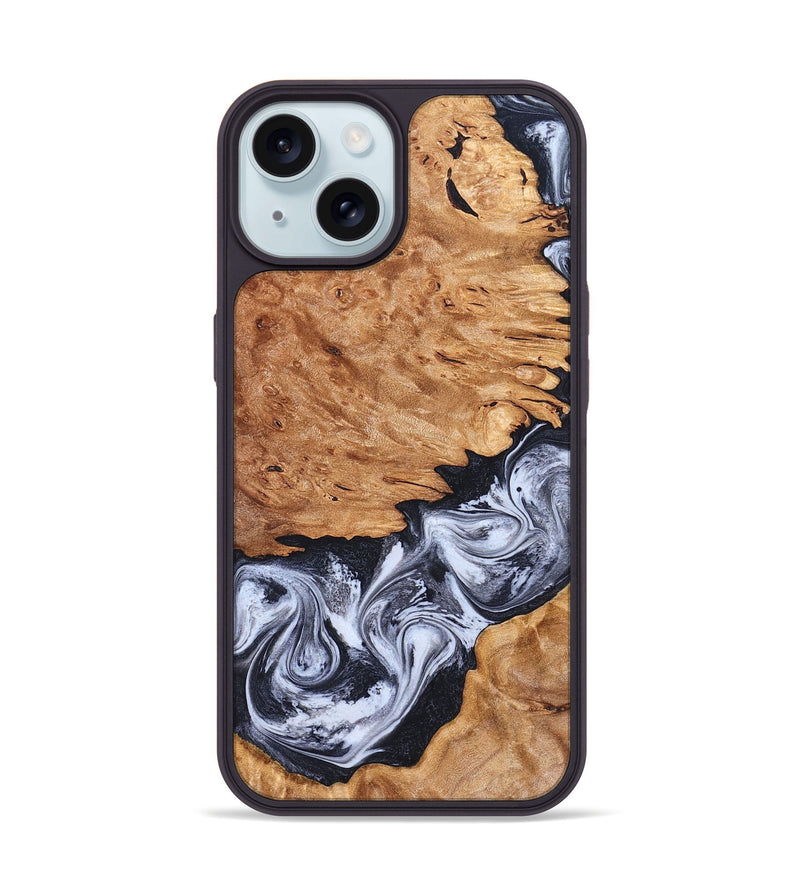 iPhone 15 Wood Phone Case - Tom (Black & White, 826418)