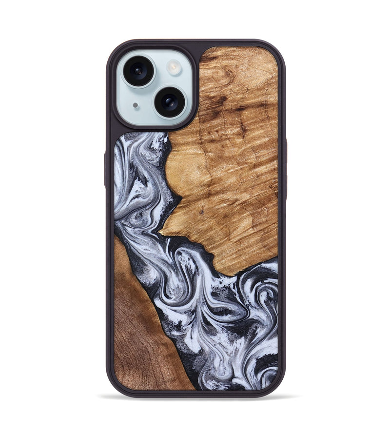 iPhone 15 Wood Phone Case - Merry (Black & White, 826419)