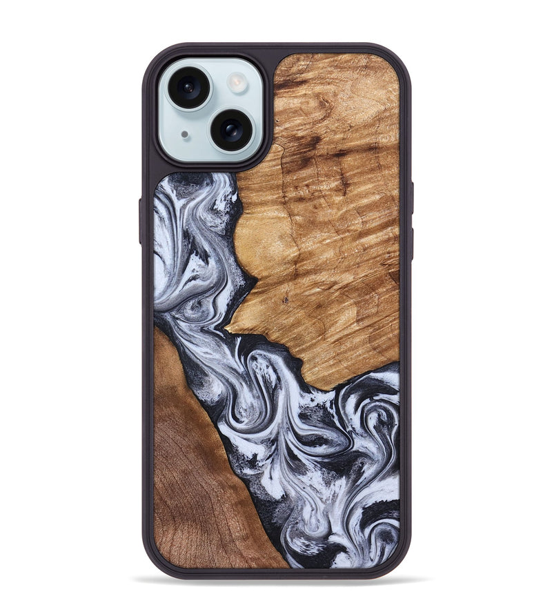iPhone 15 Plus Wood Phone Case - Merry (Black & White, 826419)