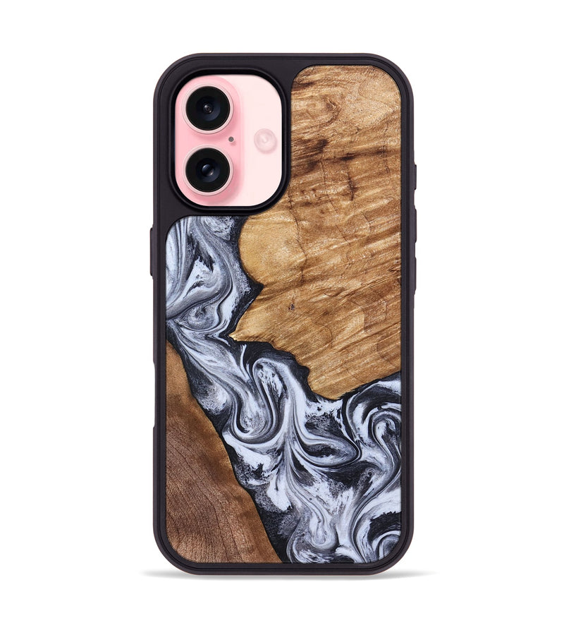 iPhone 16 Wood Phone Case - Merry (Black & White, 826419)