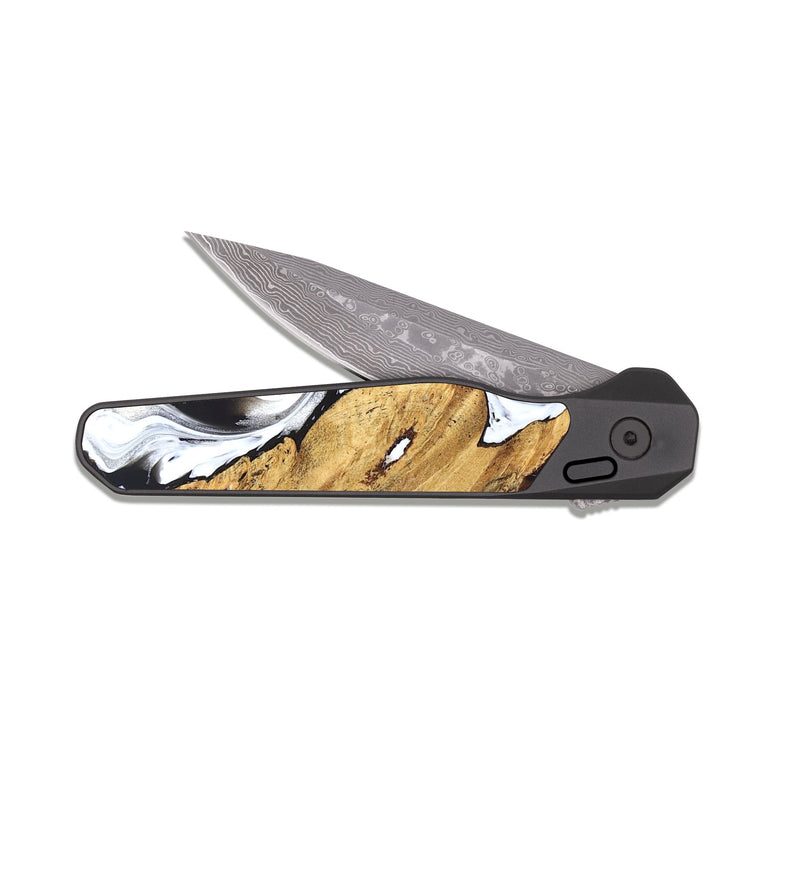EDC Dark Damascus Wood Pocket Knife - Madonna (Black & White, 826425)