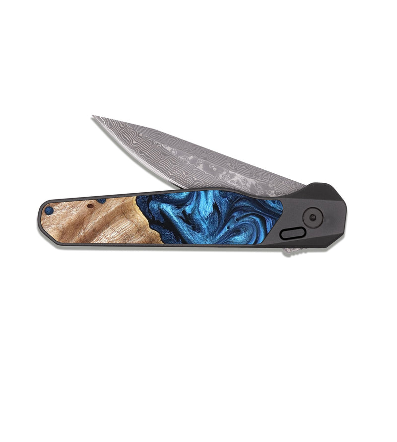 EDC Dark Damascus Wood Pocket Knife - Davonte (Blue, 826427)