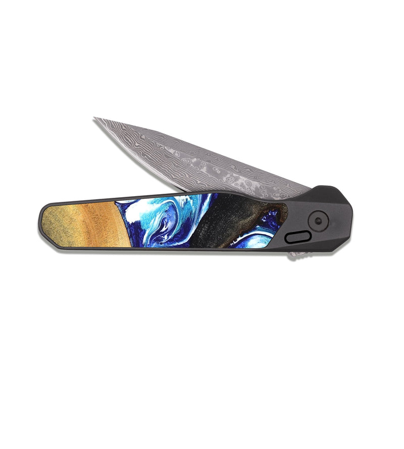 EDC Dark Damascus Wood Pocket Knife - Heidy (Blue, 826428)