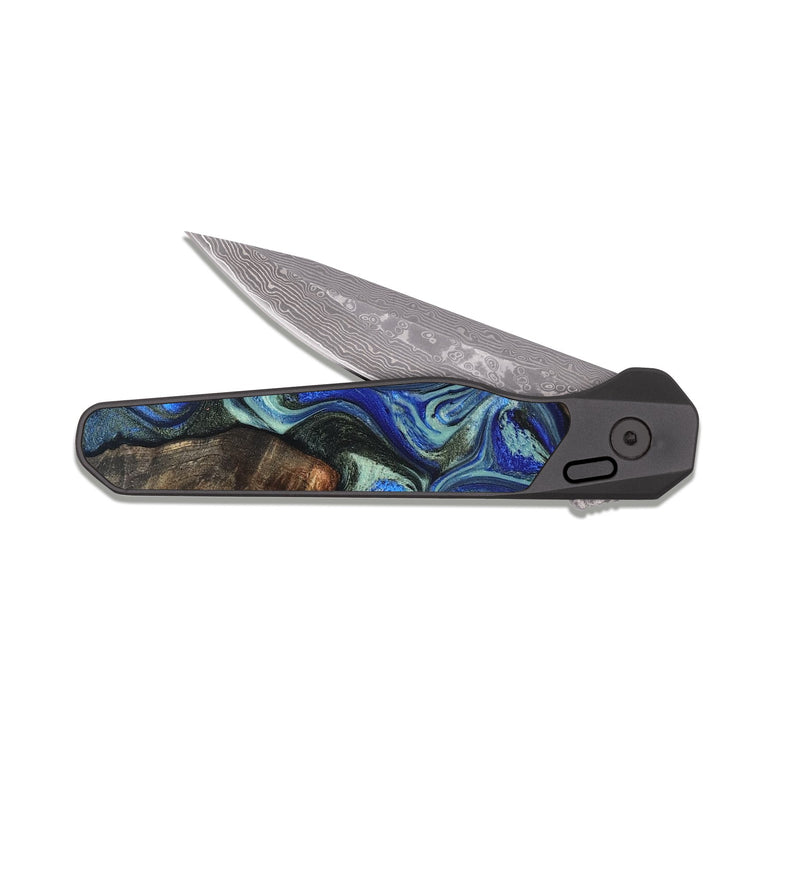 EDC Dark Damascus Wood Pocket Knife - Dimitri (Blue, 826446)