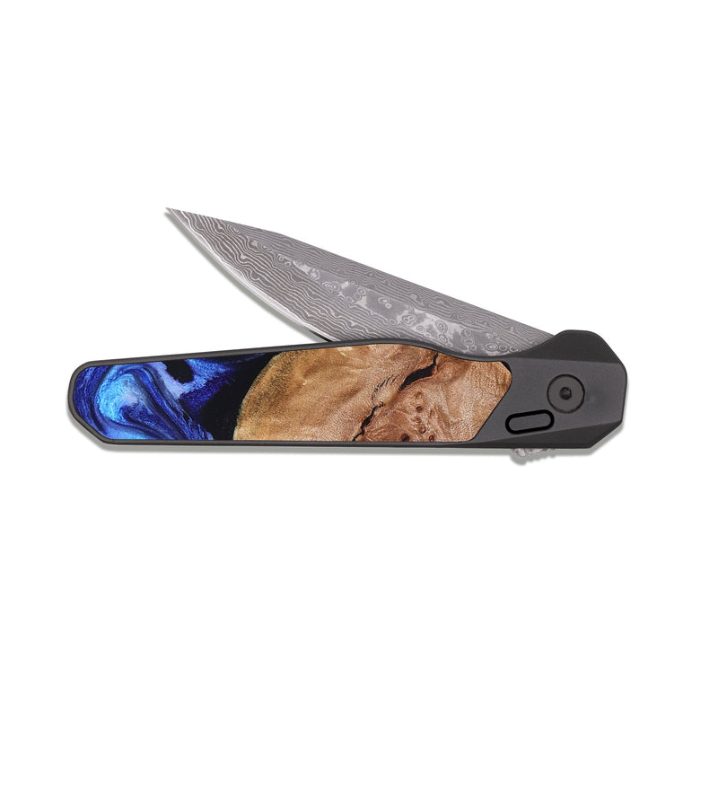 EDC Dark Damascus Wood Pocket Knife - Donnie (Blue, 826448)