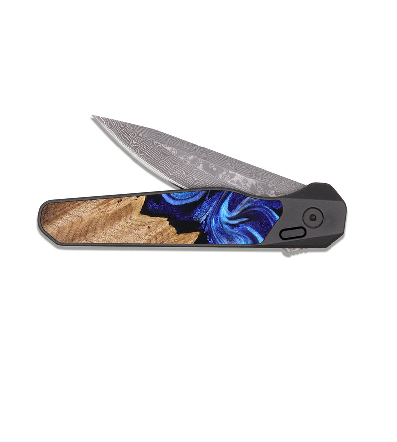EDC Dark Damascus Wood Pocket Knife - Izael (Blue, 826452)