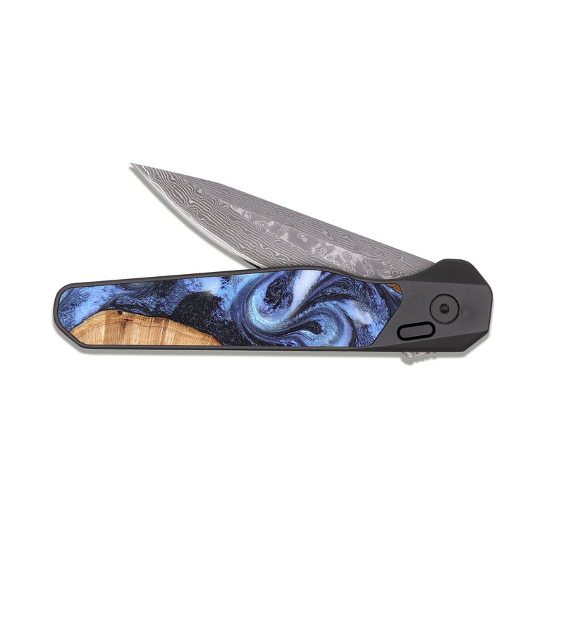 EDC Dark Damascus Wood Pocket Knife - Xyla (Blue, 826453)