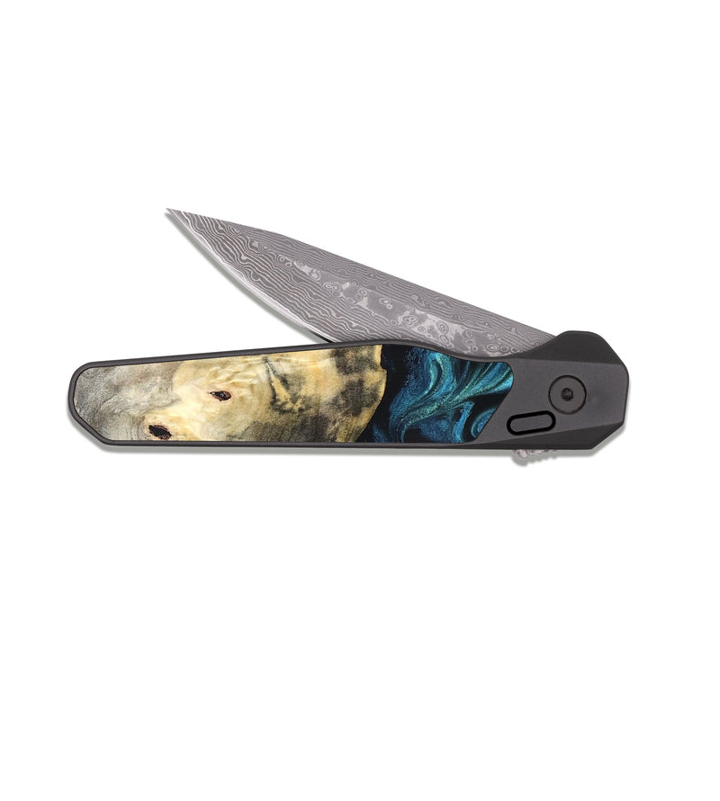 EDC Dark Damascus Wood Pocket Knife - Mariann (Blue, 826458)