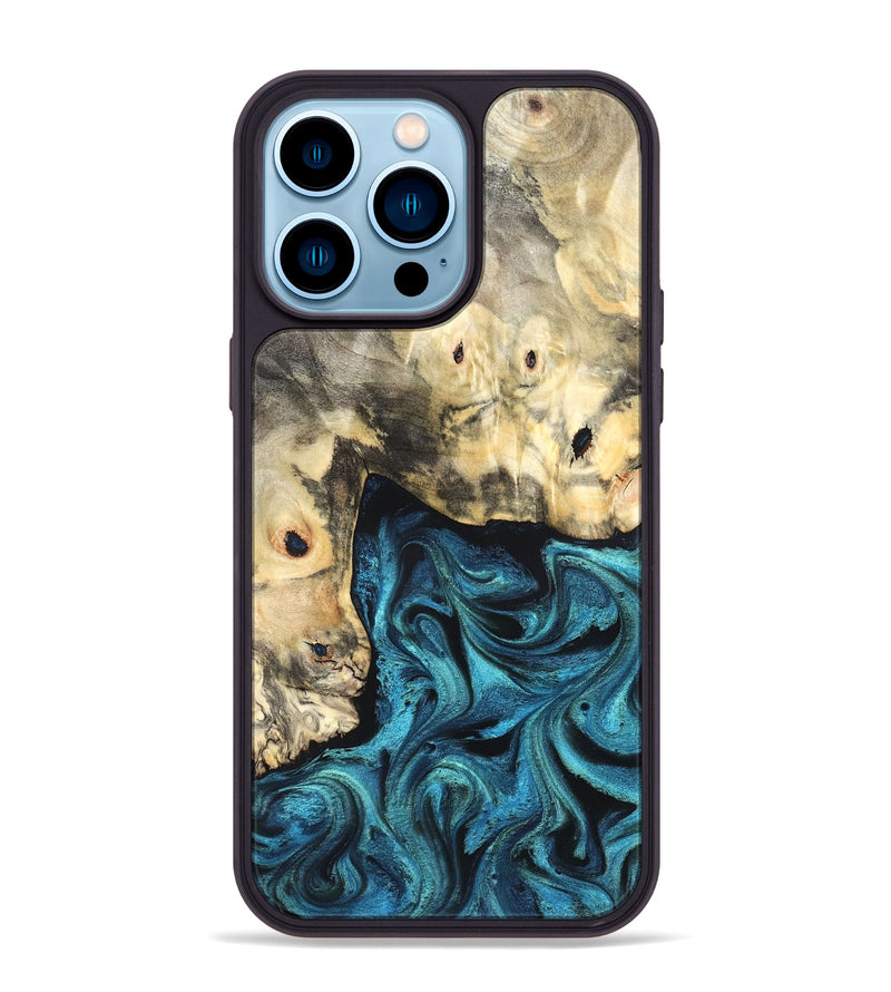 iPhone 14 Pro Max Wood Phone Case - Mariann (Blue, 826458)