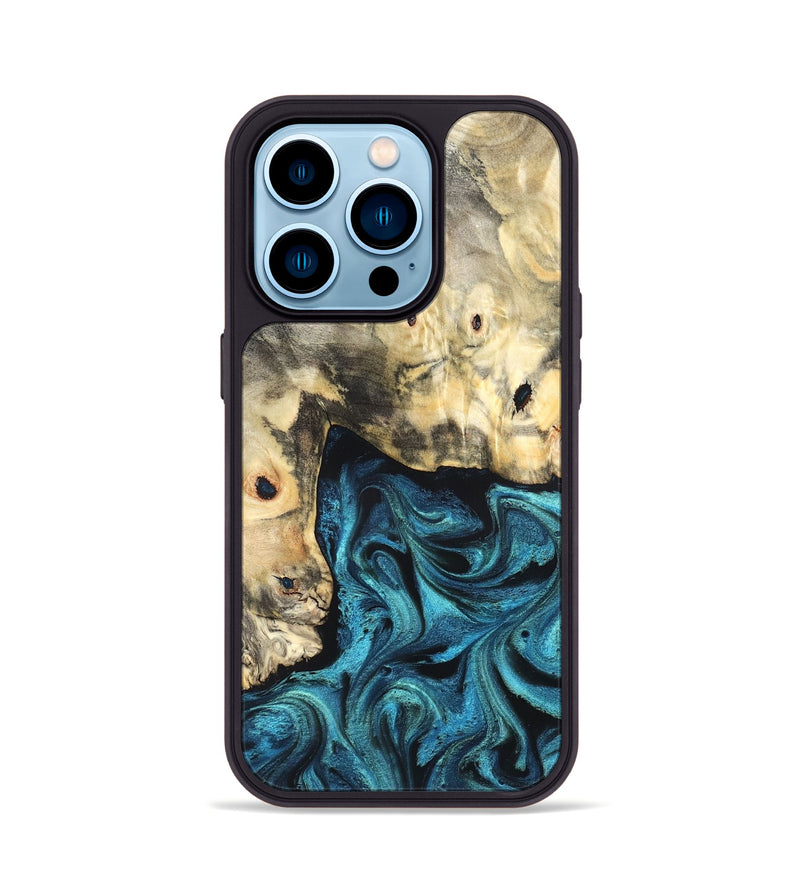 iPhone 14 Pro Wood Phone Case - Mariann (Blue, 826458)