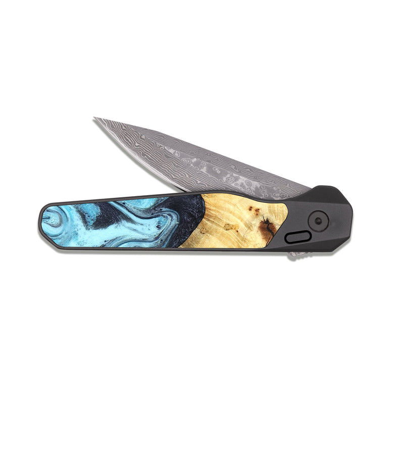 EDC Dark Damascus Wood Pocket Knife - Gerhard (Blue, 826461)