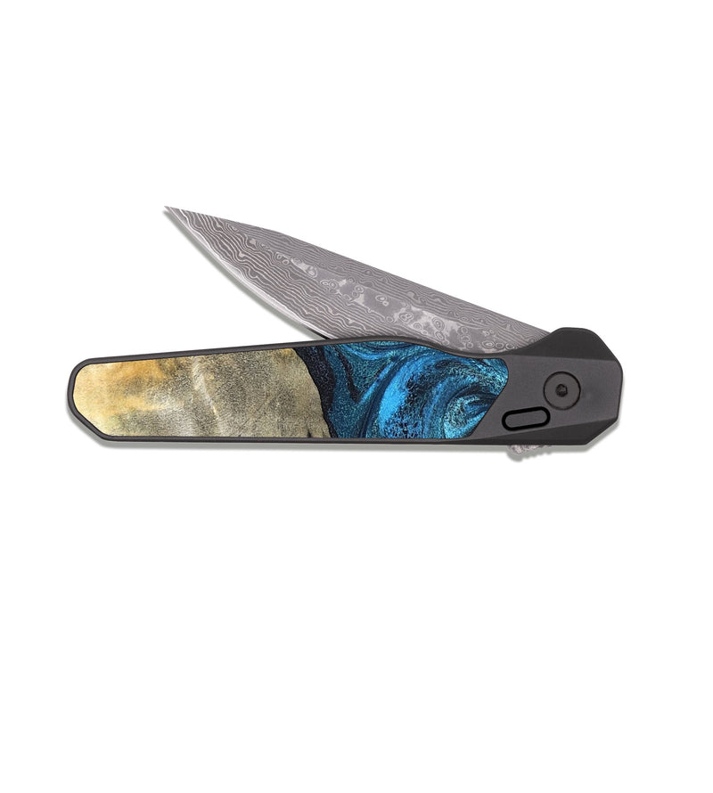 EDC Dark Damascus Wood Pocket Knife - Yaakov (Blue, 826462)