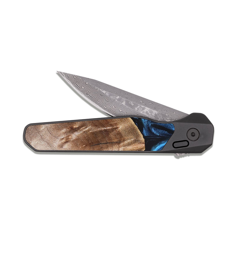 EDC Dark Damascus Wood Pocket Knife - Janel (Blue, 826463)
